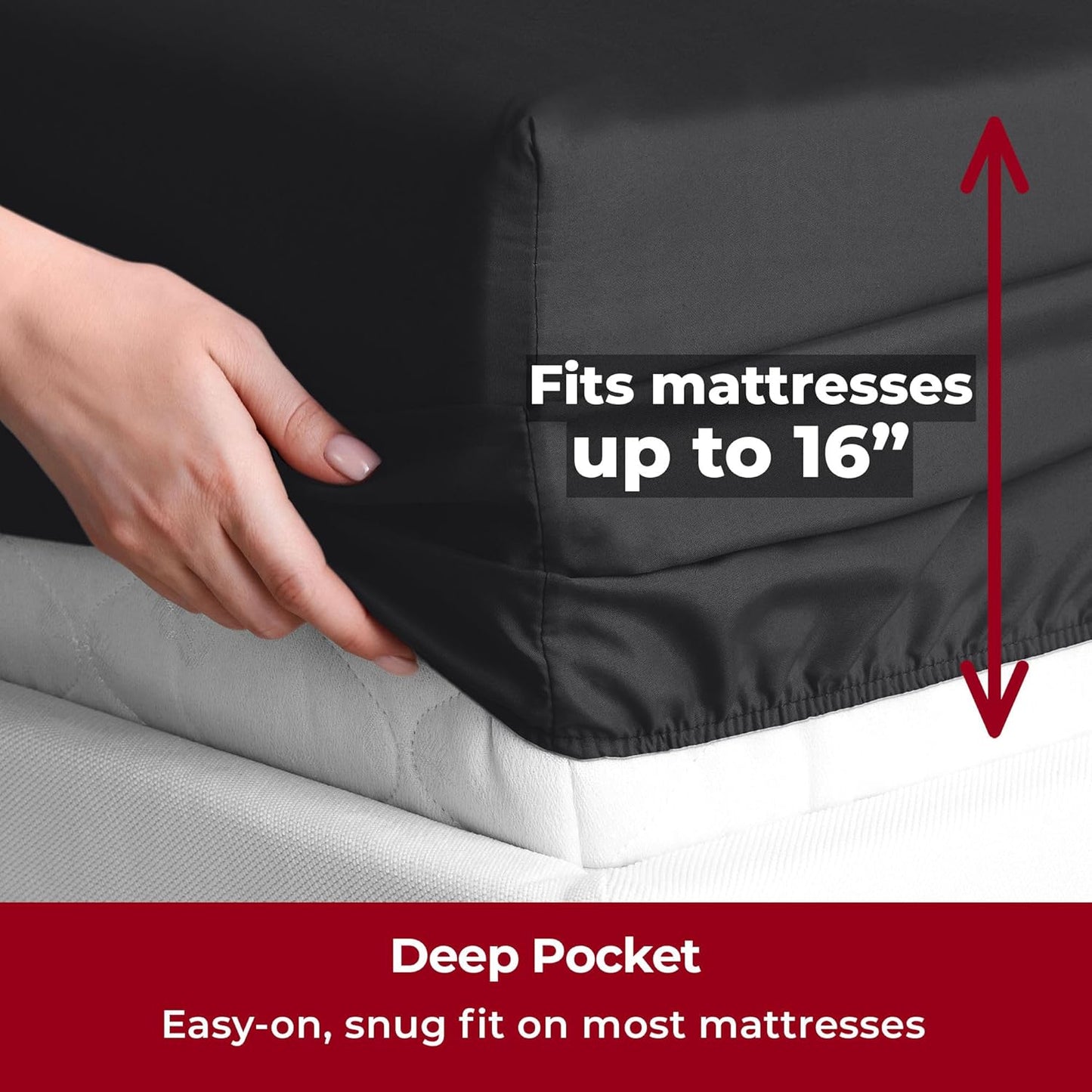 Mellanni Split King Sheets Set - 5 PC Iconic Collection Bedding - Hotel Luxury, Extra Soft, Cooling Bed Sheets - Wrinkle, Fade, Stain Resistant (Split King, Black)