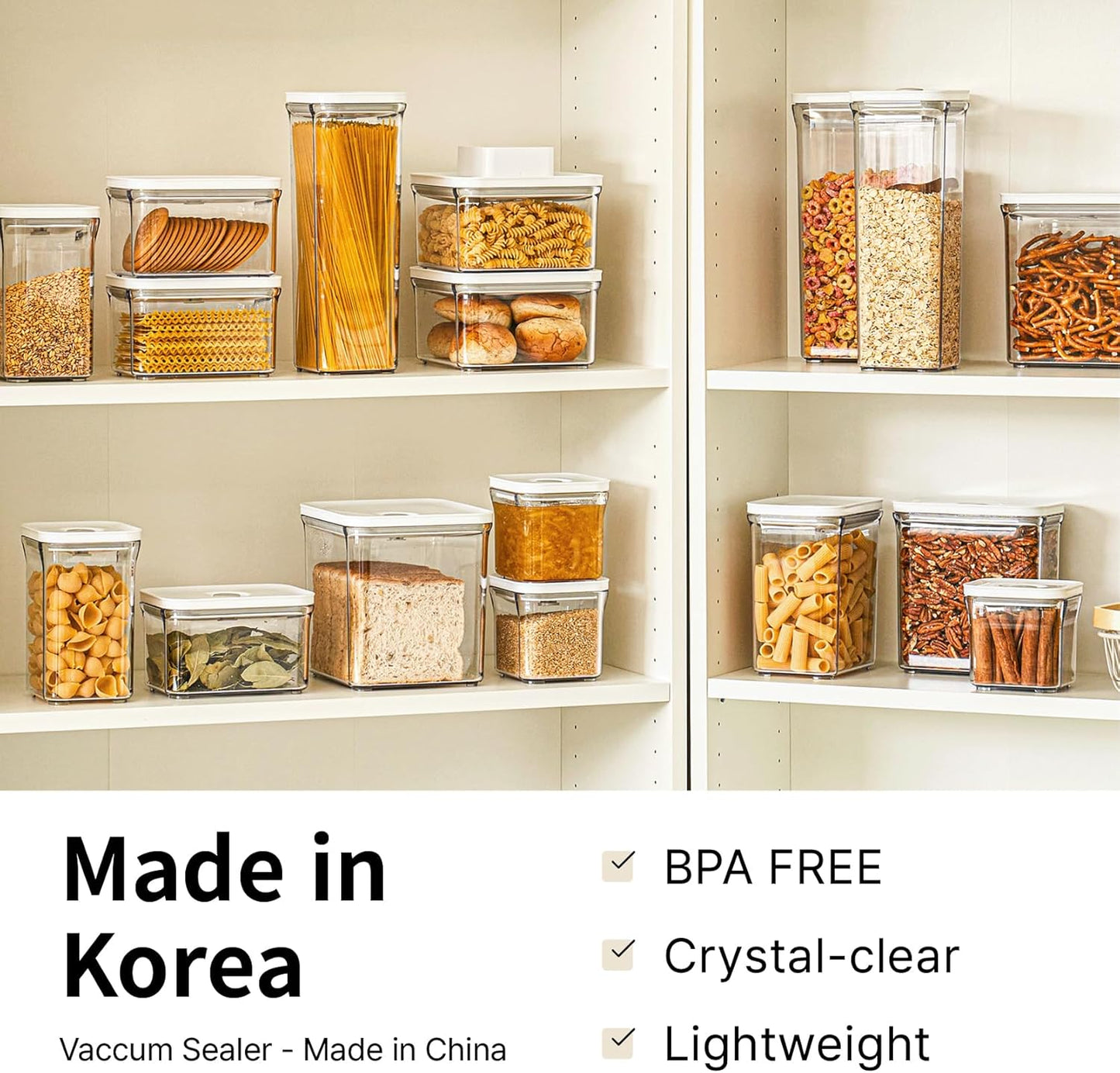 Premium Airtight Food Storage Containers & Vacuum Sealer Machine Starter Set, 4-piece Container with Sealer, 100% Leak Proof,Keep food fresh up to 5 times longer than non-vacuum strorage.