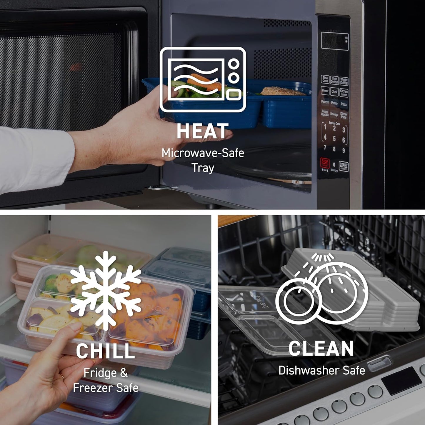 Bentgo Prep - 20-Piece 3-Compartment Reusable Meal Prep Containers with Lids, PFAS & BPA Free Materials, Durable, Microwave, Freezer, & Dishwasher Safe To Go Food Storage (Lilac)