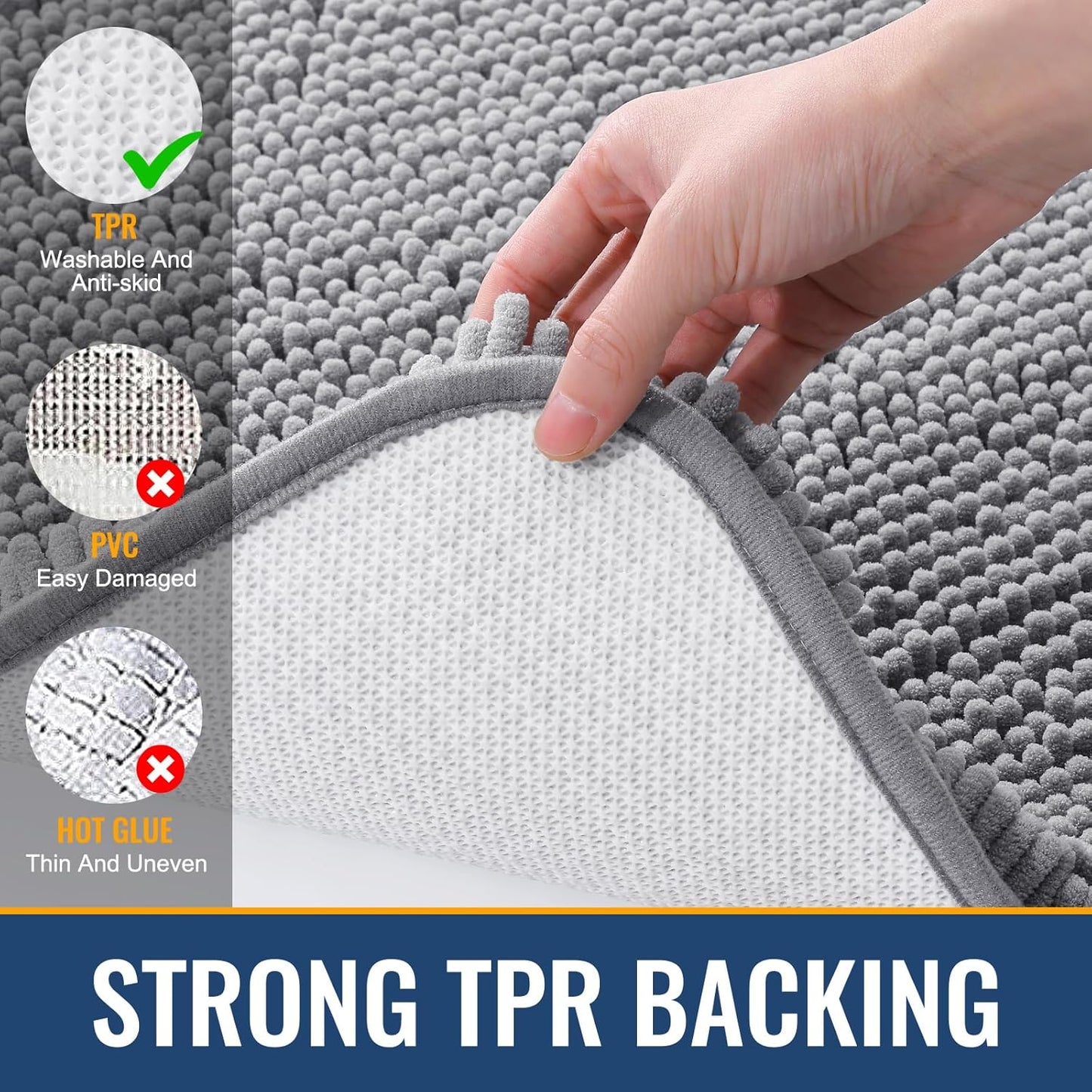 Arotive Bathroom Rugs 47x32, Extra Soft Absorbent Shaggy Chenille Bath Rugs, Machine Washable Rubber Backing Non-Slip Bath Mats for Bathroom Floor Tub and Shower, Home Decor Accessories, Grey