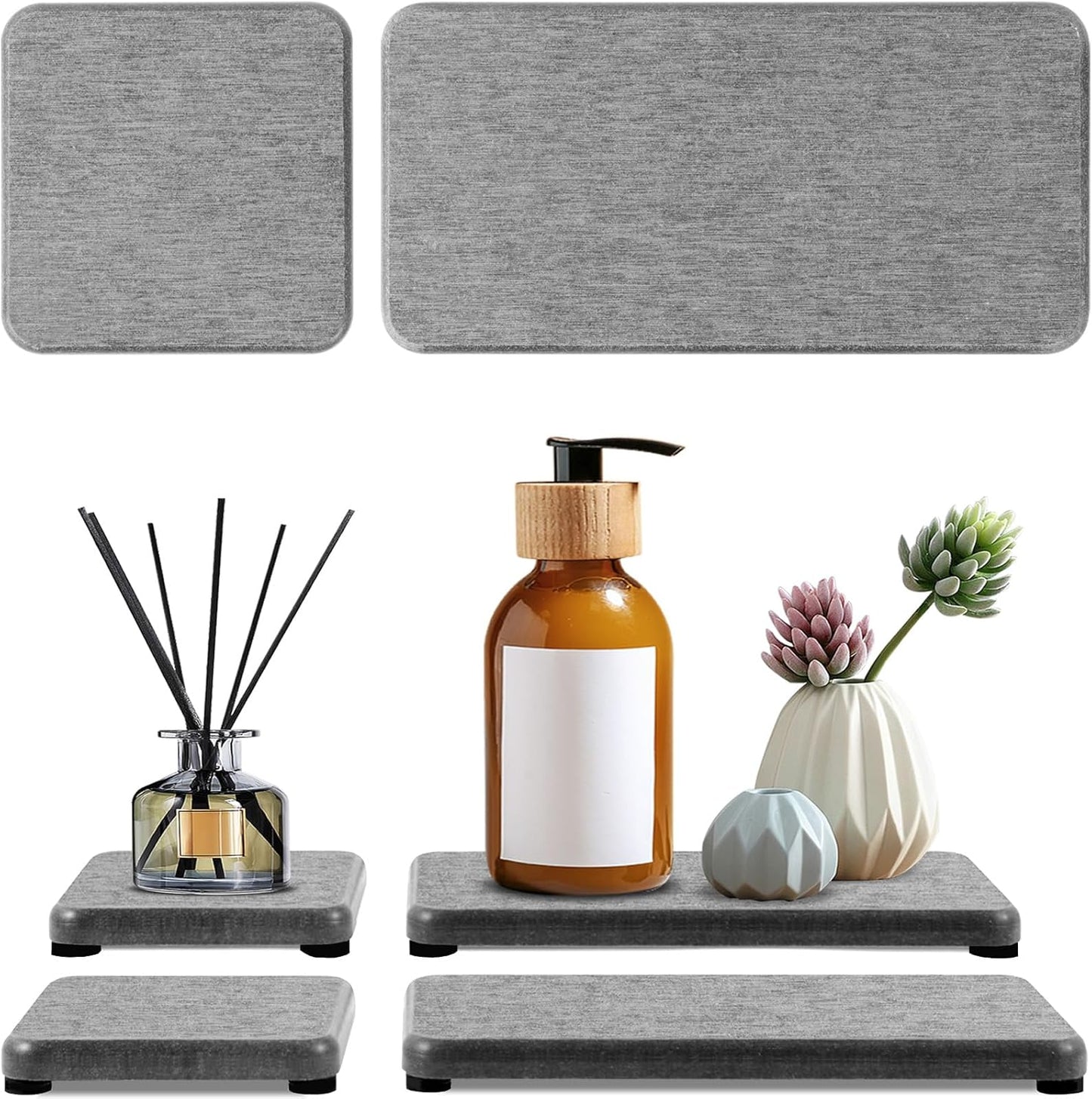 4PCS Water Absorbing Stone Tray, Stone Drying Tray for Bathroom Sink and Kitchen Counter, Fast Drying Diatomite Sink Coasters, Diatomaceous Coaster, Soap Dish Holders