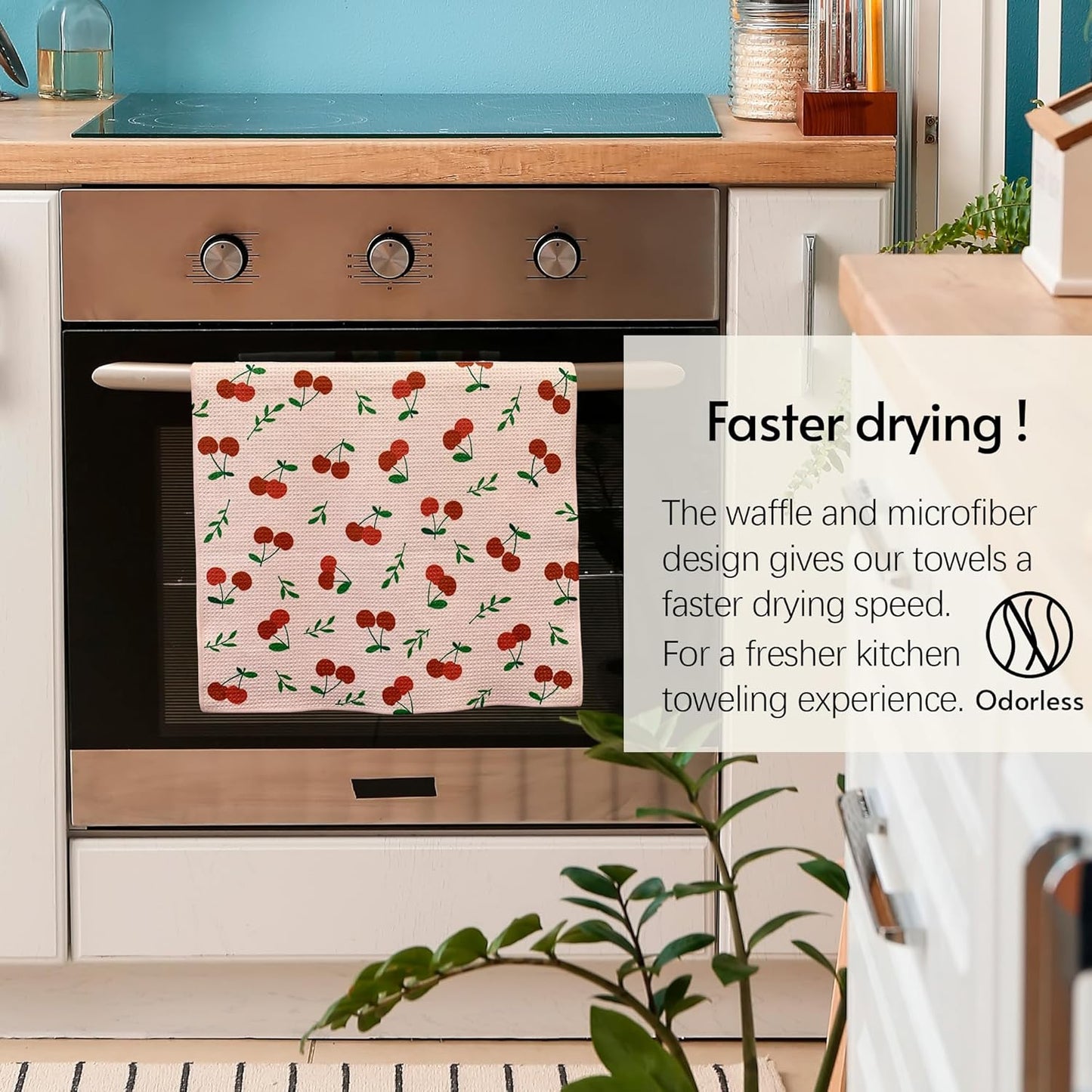 Kitchen Towels, 18" x 30" Dish Towels, Microfiber Tea Towels for Kitchen Drying, Superior Absorbency, Lemon Cherry Series, 2-Pack