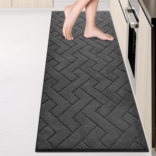 Machine Washable Kitchen Rugs 24" x 84", Non-Slip Kitchen Runner Rugs Mats for Floor, Absorbent Comfort Standing Mats for Kitchen, Sink, Laundry and Hallway, Rolled Packaging, Charcoal