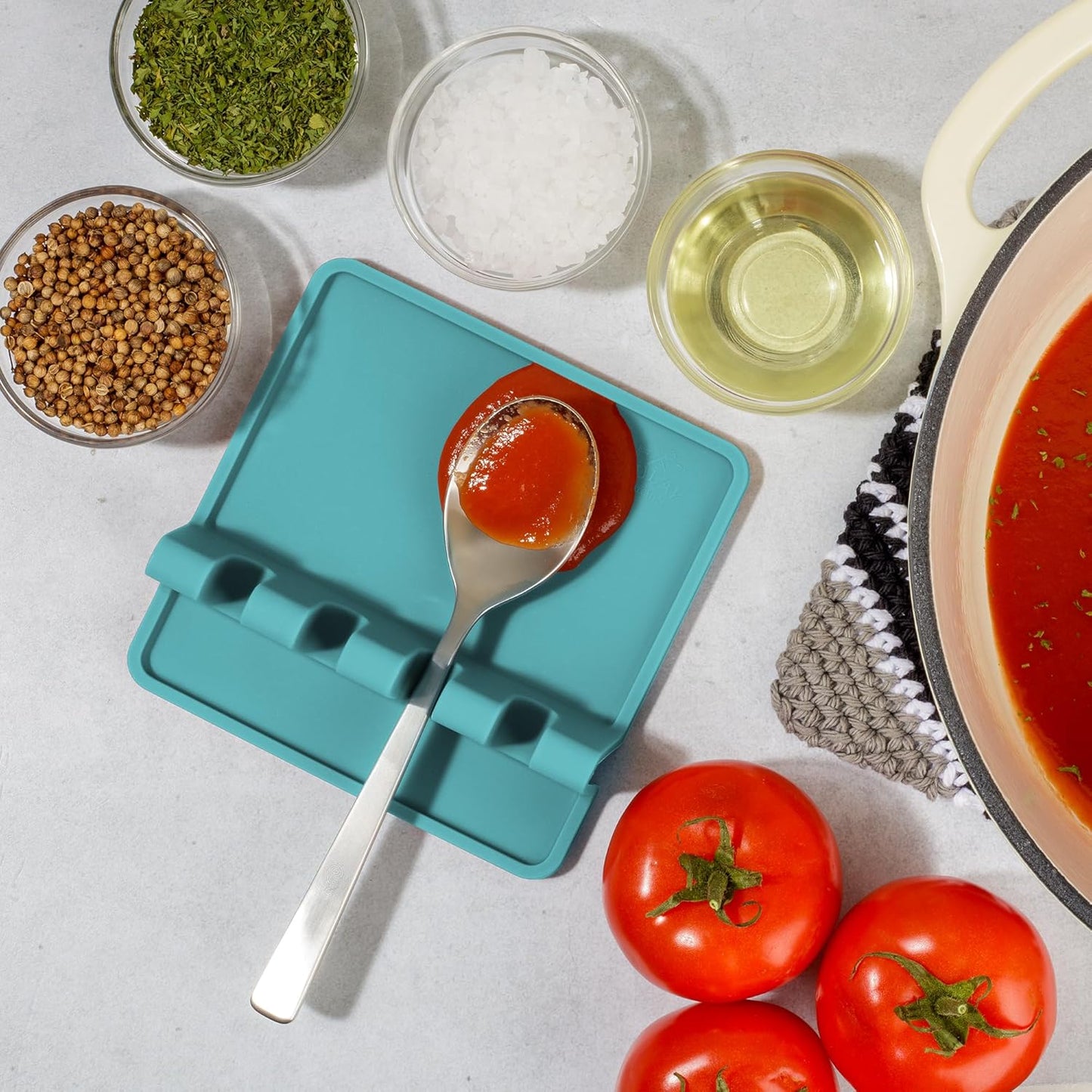 Zulay Kitchen Silicone Utensil Rest with Drip Pad for Multiple Utensils - BPA-Free, Heat-Resistant Spoon Rest & Spoon Holder for Stove Top - Kitchen Utensil Holder for Ladles & Tongs - Aqua Sky