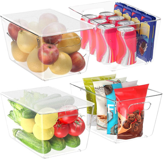 BALEINE Clear Stackable Storage Bins with Lids, Plastic Containers with Handle for Pantry Organizers and Storage, Plastic Bins for Fridge, Kitchen, Bathroom, Cabinet (11x7.5x6, 4PK)