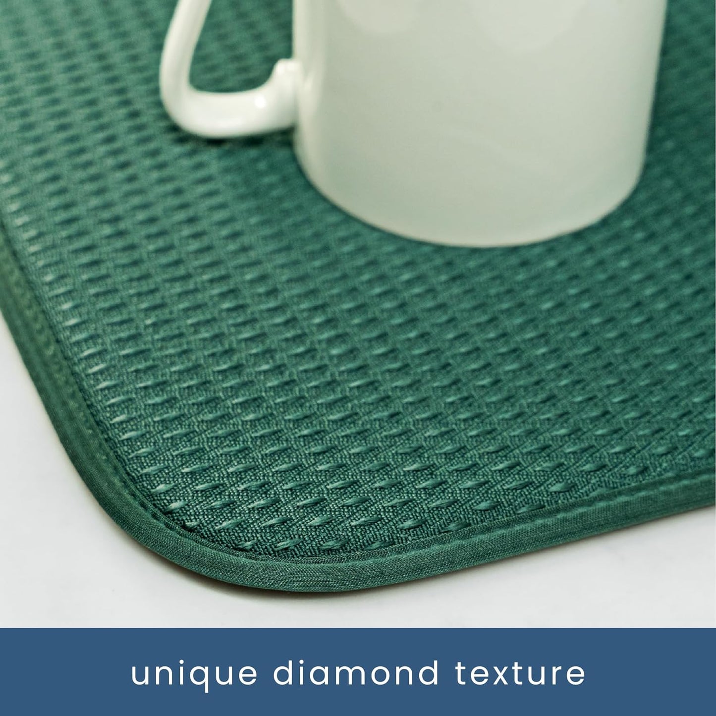 S&T INC. Dish Drying Mat XL, 18” x 24”, Absorbent Microfiber Kitchen Counter Mat, Drying Pad for Dishes, Utensils, Pots and Pans, Extra Large, Diamond Texture, Emerald Green