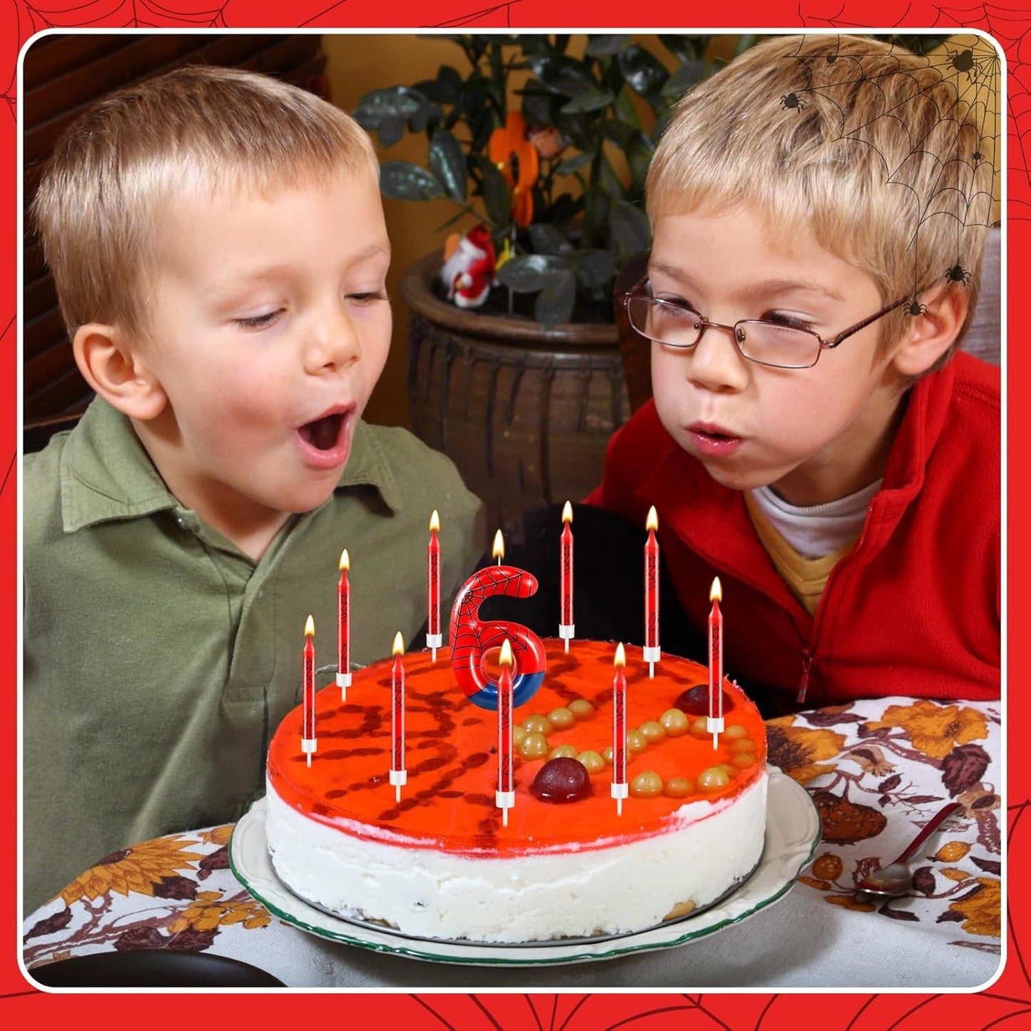 13 Pcs Spider Themed Birthday Candle Set Red Spider Theme Number 6 Candle Cake Topper for Boys Girls Birthday Decoration Spider Party Decoration Supplies (Number 6)