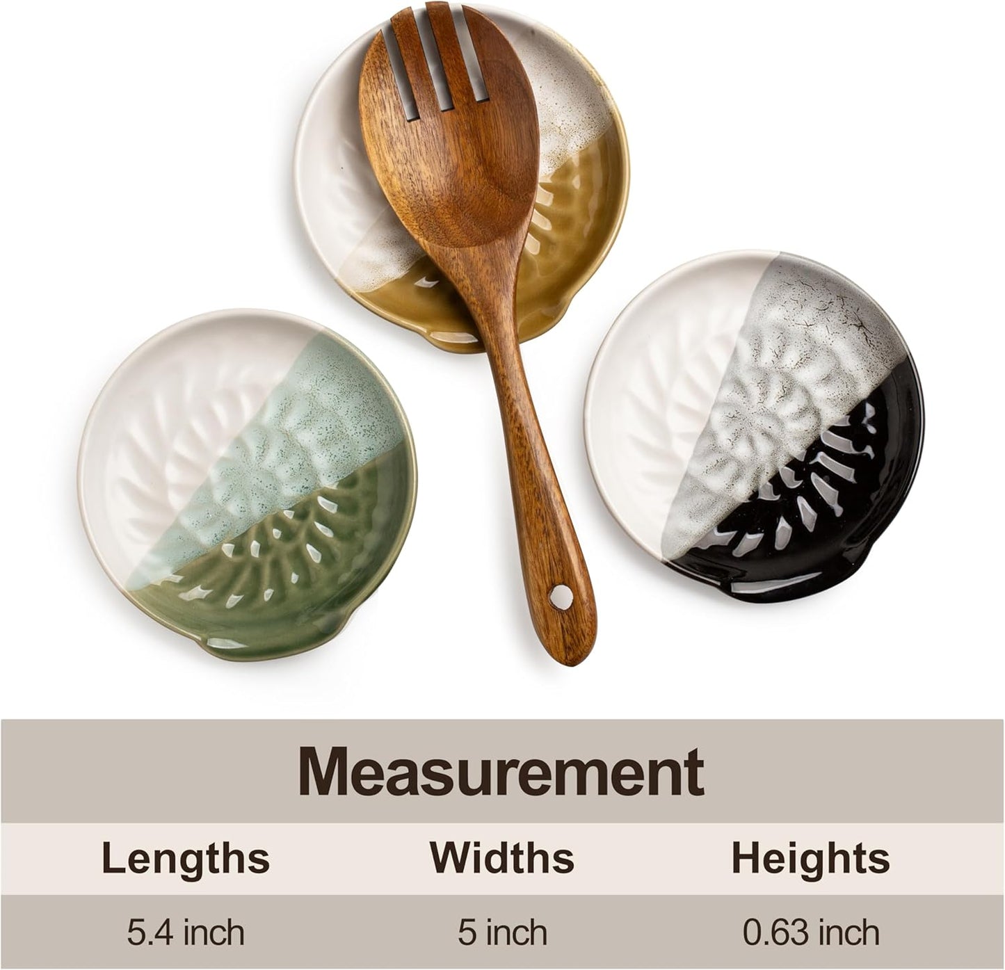 Ceramic Spoon Rest for Stove Top, 5.3inch Utensil Holder for Kitchen Counter, Large Cooking Spatula Rests for Ladles Tongs, Gradient Black