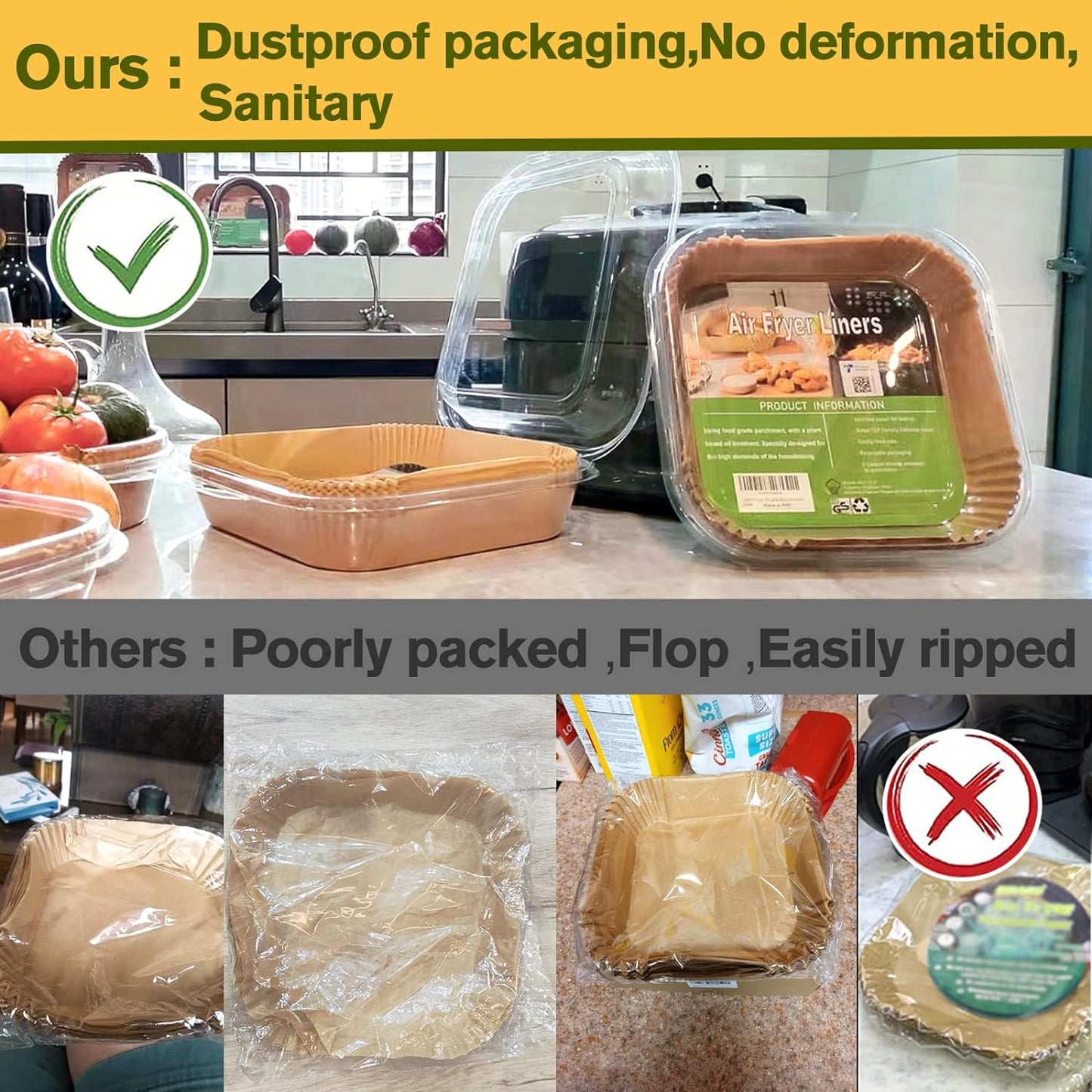 Air Fryer Disposable Paper Liner Square 7.9 Inches, Instant Pot Vortex Plus 4QT Air Fryer Liners, 120Pcs parchment paper liners for 3-6QT Air fryer, Baking Roasting Microwave