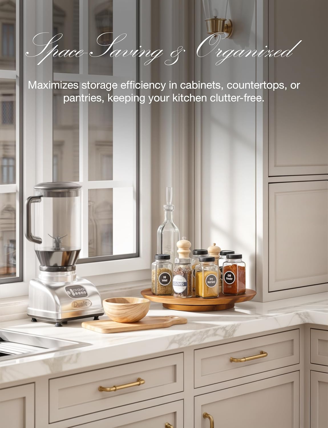 13" Acacia Lazy Susan Organizer for Table - Wooden Lazy Susan Turntable - Wood Kitchen Turntable Storage Food for Cheese Boards, Pantry, Fridge, Countertop (Acacia Wood, 13 Inch)