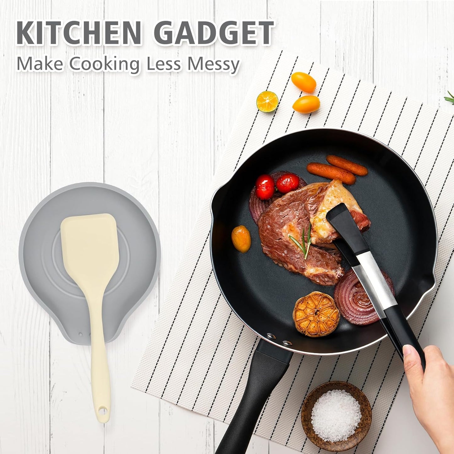 Silicone Spoon Rest for Stove Top - BPA-Free, Heat-Resistant Spoon Holder - Spoon Rest for Kitchen Counter - Large Cooking Utensil Rest for Spoons, Spatulas, Ladles or Tongs - Gray