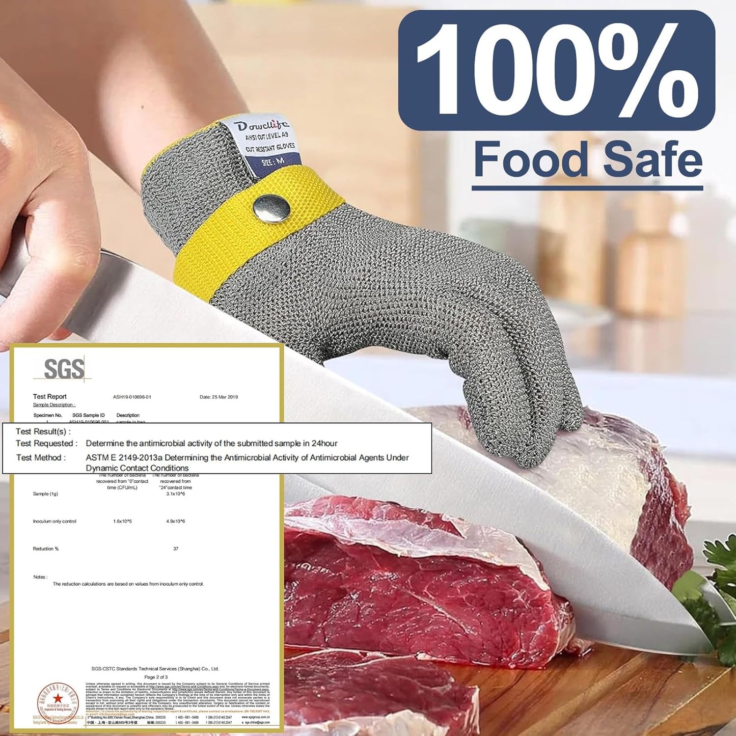 Dowellife ANSI A9 Cut Resistant Glove Food Grade, Stainless Steel Mesh Metal Knife Cutting Glove for Butcher Oyster Shucking Kitchen Mandoline Chef Slicing Fish Fillet (Medium)