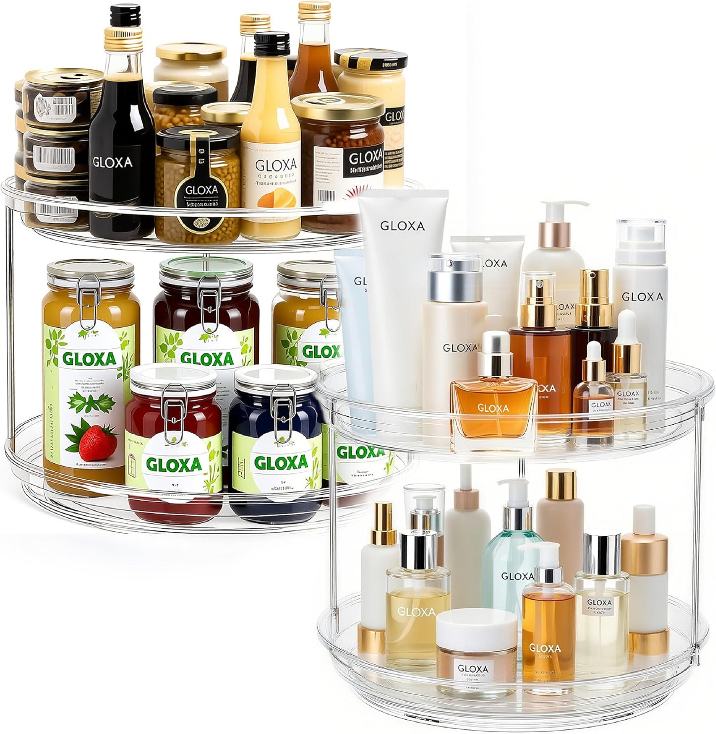 2 Tier Lazy Susan Turntable Organizer for Cabinet, 9.25'' Rotating Spice Rack Organization for Kitchen, Pantry, Bathroom, Vanity, Countertop, Medicine Storage, Seasoning Spice Organizer, 2 Pack