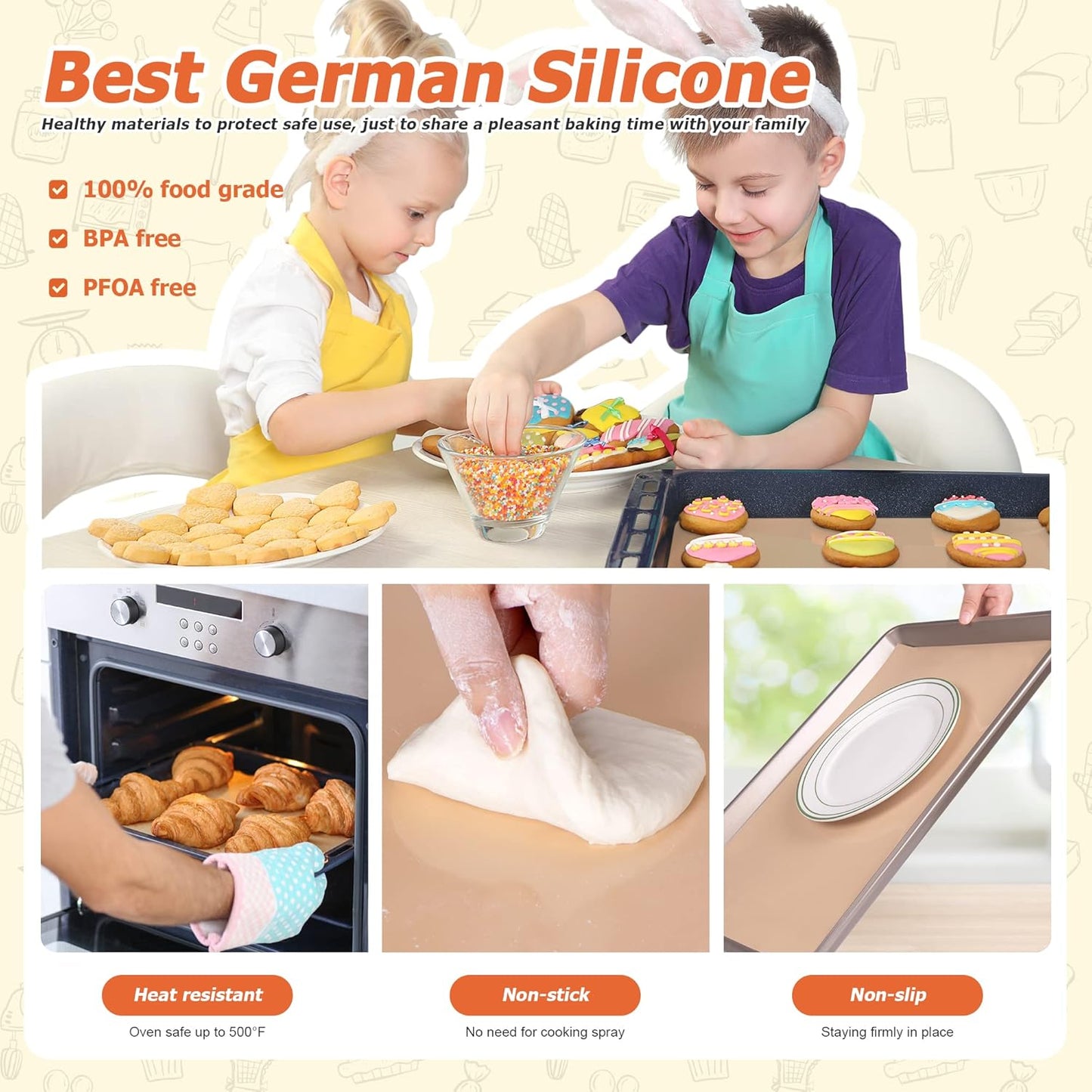 Silicone Baking Mat Roll - Best German Silicone - Non-slip Silicone Pastry Mat, Non-Stick Reusable Air Fryer Linner, Counter Mat, Oven Liner, Freeze Dryer Mat - 16IN x 8FT