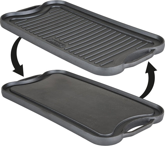 Viking Griddle, 20 Inch Reversible Cast Iron Grill Pan, Pre-Seasoned, Oven Safe, Hand Wash Only, Black