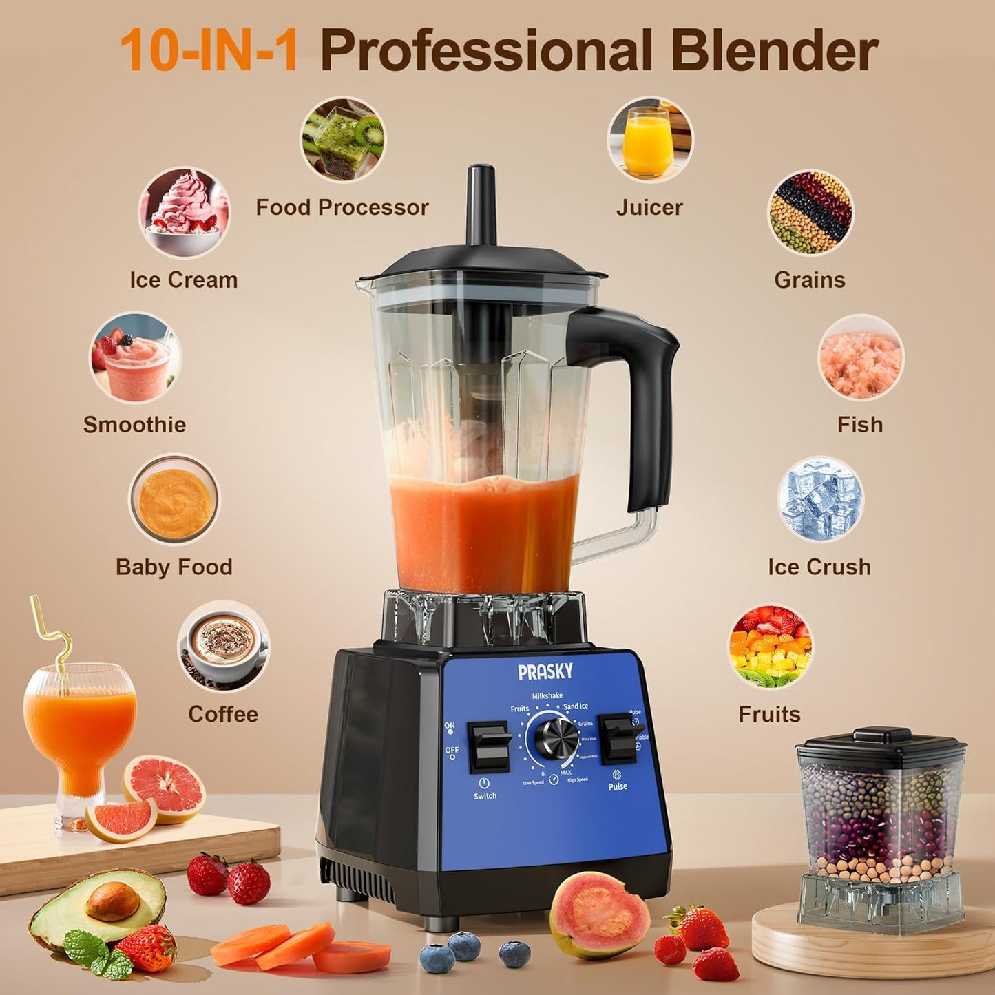 Blenders for Kitchen, Blenders for Smoothies, Blender and Grinder Combo1000W Powerful 25000RPM Professional Blender BPA Free 68oz Countertop Blenders for Baby Food,Ice, Juice, Shakes-Blue
