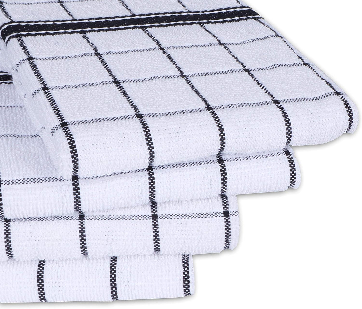 AMOUR INFINI Terry Cotton Kitchen Towels 4-Pack - Large 18 x 28 Inch, Absorbent & Soft Dish Towel with Hanging Loop, Washable Ideal for Cleaning, Drying (Black)