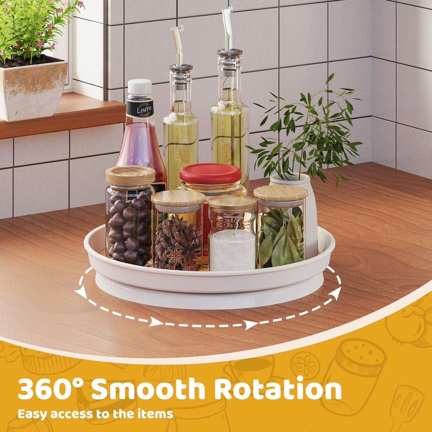 LAMU 2 Pack Lazy Susan Organizer, 10'' Lazy Susan Turntable for Cabinet, Table Top, Pantry, Refrigerator, Kitchen, Oak