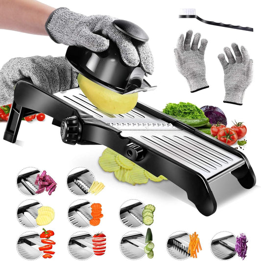 Masthome Mandoline Food Slicer, Adjustable Stainless Steel Vegetable Slicer for Cheese, Zucchini, Carrots, Fruits, Vegetable Chopper with Cleaning Brush and Gloves