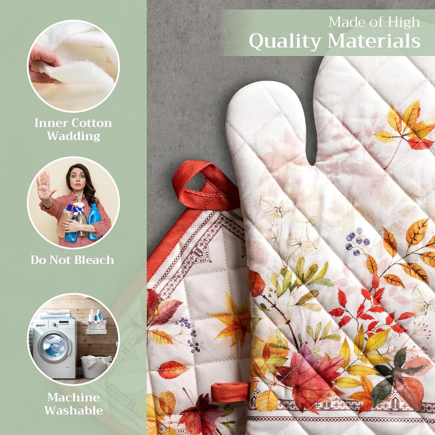 Maison d' Hermine 100% Cotton Oven Mitt & Pot Holder Set (7.5"x13" & 8"x8") Heat Resistant BBQ Cooking Gloves with Loop, Baking, Grilling, Kitchen, Handling Hot Pans (Amarante)