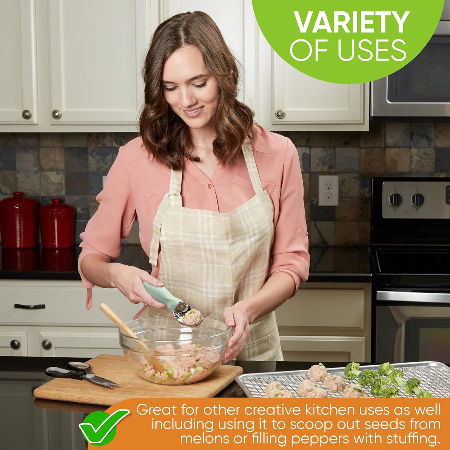 Spring Chef Ice Cream Scoop with Comfortable Handle, Professional Heavy Duty Sturdy Scooper, Premium Kitchen Tool for Cookie Dough, Gelato, Sorbet, Pistachio