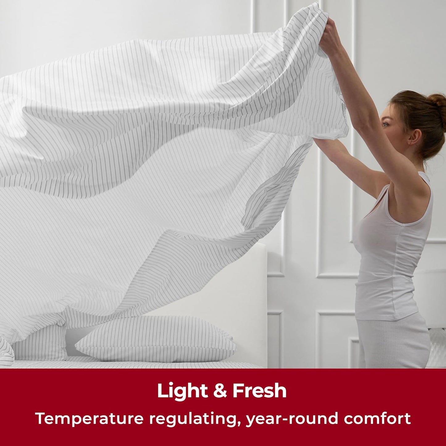 Mellanni Full Sheets Set - 4 PC Iconic Collection Bedding - Hotel Luxury, Extra Soft, Cooling Bed Sheets - Wrinkle, Fade, Stain Resistant (Full, Pin Stripe Gray)