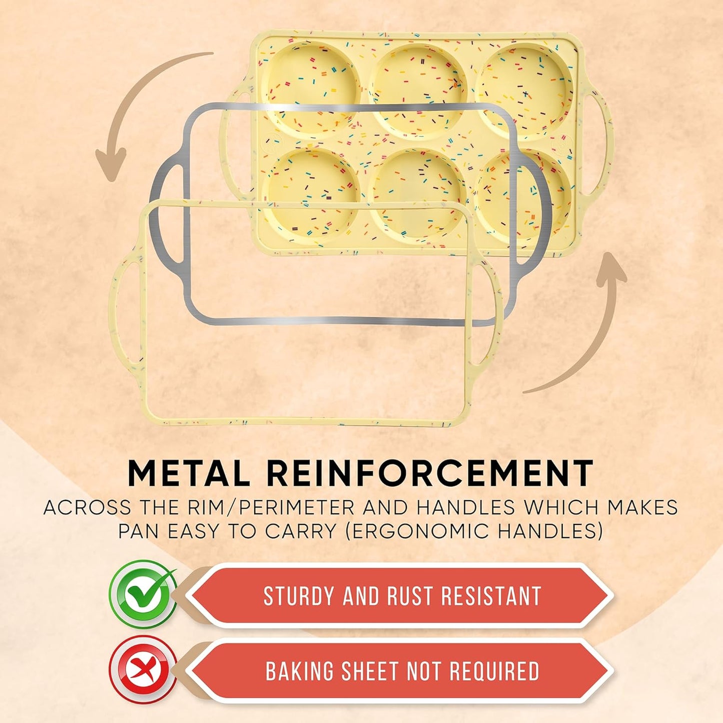 Jumbo Top Silicone Muffin Pans for Baking- 2 PACK Silicone Jumbo Muffin Pan 6 Cup -Baking Cupcake Pans, Make Perfect Muffin Top Pans Non Stick, Drop Cookies or Whoopie Pie Shells - CONFETTI