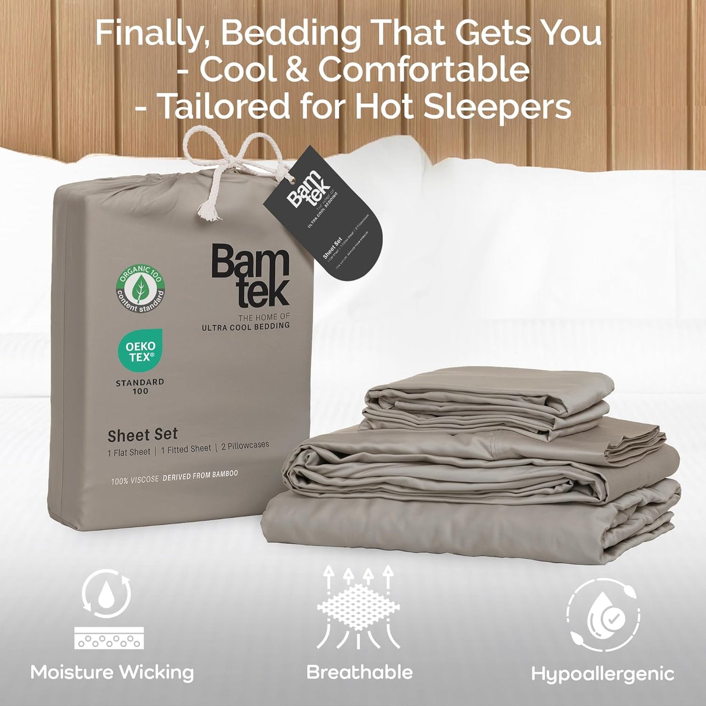 100% Viscose from Bamboo Sheets California King Size, Super Soft Bedding Set, 4PC Cooling Sheets for Hot Sleepers, Vegan Silk Moisture Wicking, Organically Grown Bedsheet, Sand - 72" x 84"