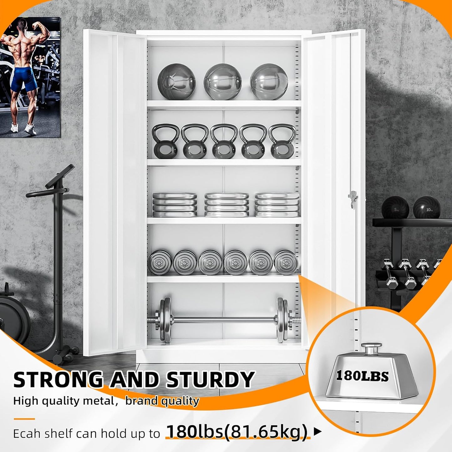 INTERGREAT Storage Cabinet, 72” Steel Locking Closet with Doors and 4 Adjustable Shelves, Tool Unit for Home Office, Garage & Tall Lockable File Cabinet, White.