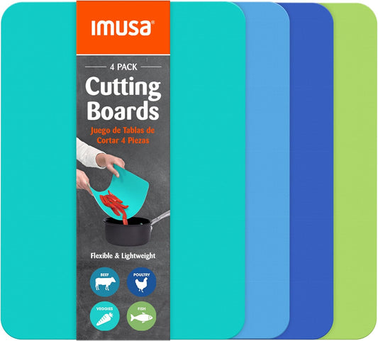 IMUSA Flexible Cutting Mats - 4 Pack – 11.5" x 15" Thin Plastic Cutting Boards for Kitchen, Color Coded, Non-Slip Backing, Odor Resistant Cutting Mat Set, Easy to Clean, Food Prep Boards