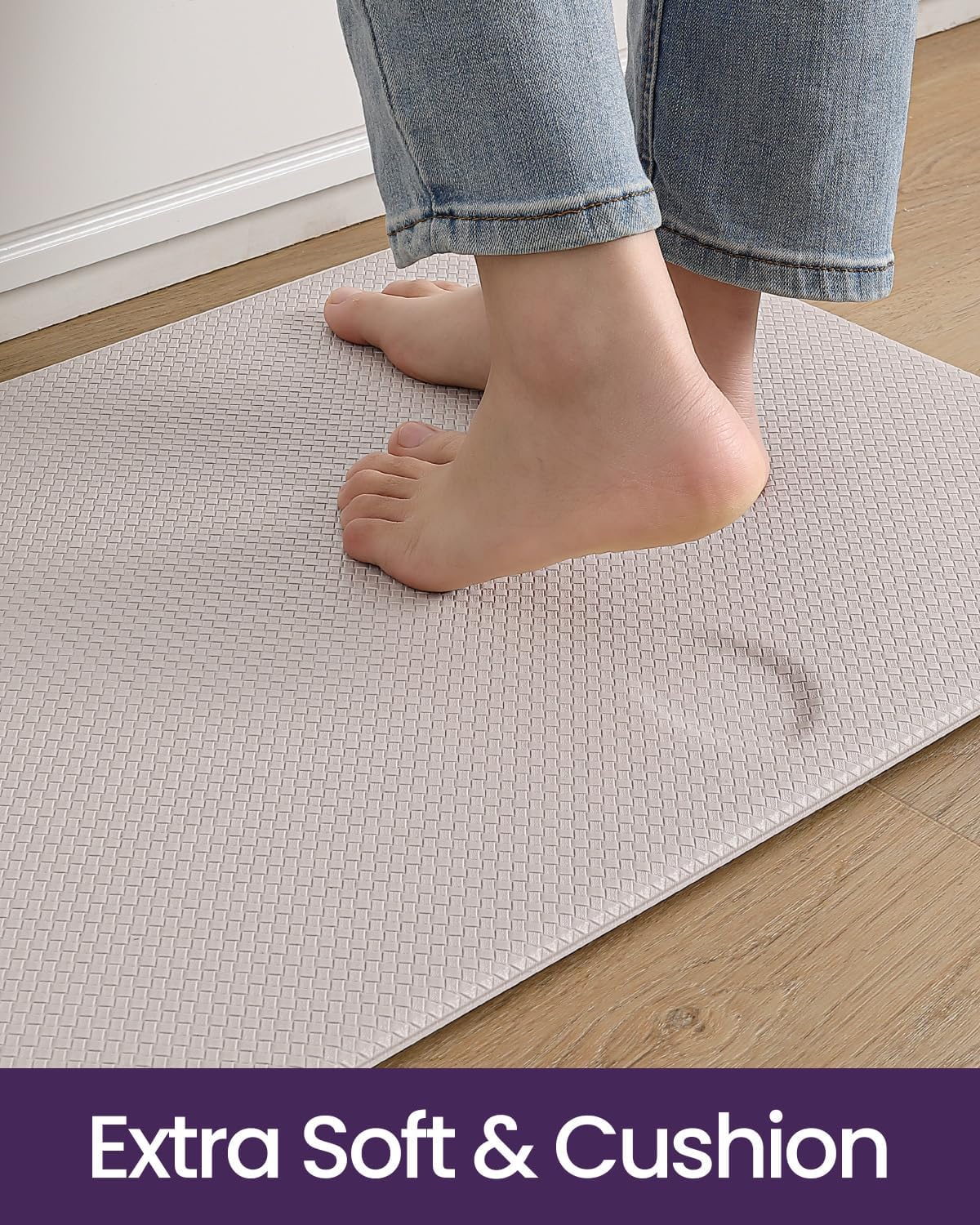 DEXI Kitchen Floor Mats Cushioned Anti Fatigue, 23x86, Large Long Standing Runner Rug Waterproof, Comfort Memory Foam Padded for Front Sink Laundry, Beige White