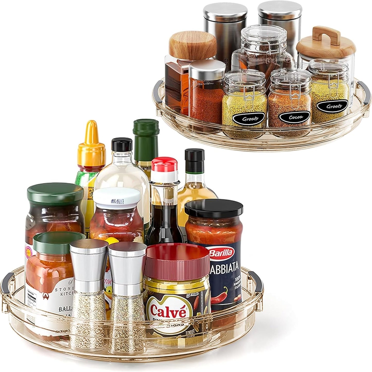 LAMU 2 Pack Lazy Susan Turntable Organizer for Cabinet, 10.6'' 9.25'' Condiment Organizer for Refrigerator, Kitchen Pantry, Medicine Cabinet Organizer, Spices Rack Organization, Bathroom, Amber