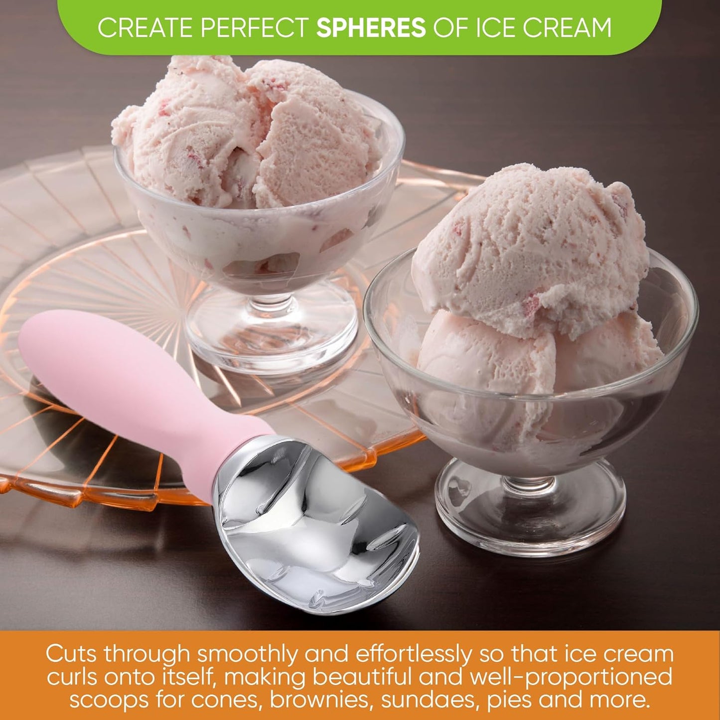 Spring Chef Ice Cream Scoop with Soft Grip Handle, Professional Heavy Duty Sturdy Scooper, Premium Kitchen Tool for Cookie Dough, Gelato, Sorbet, Pink Lemonade