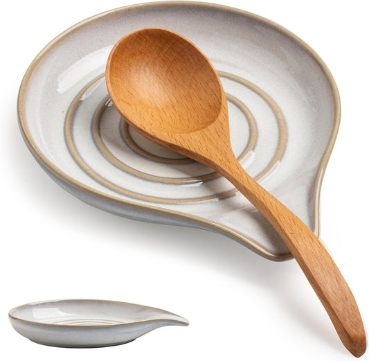 Ceramic Spoon Rest for Stove Top, Large Spoon Holder for Kitchen Counter, Heat-Resistant & Easy to Clean, Non-Stick Spatula Holder for Cooking, Coffee Spoon, Kitchen Decor, White