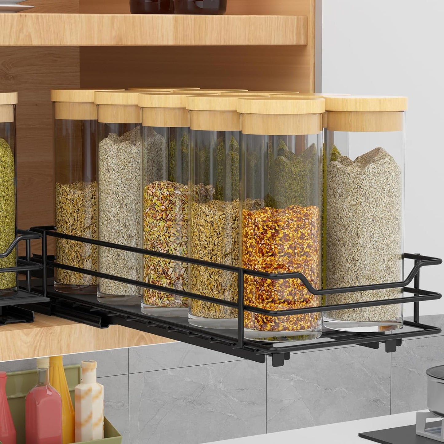 Pull Out Spice Rack Organizer for Cabinet, Heavy Duty Slide Out Spice Rack Organizer for Kitchen Cabinets and Pantry, Fits Spices, Sauces, Canned Food (4.5''Wx10.5''Dx2.5''H)