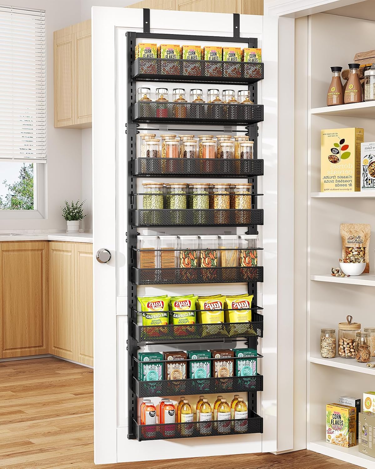 Over the Door Pantry Organizer - 8 Tier Adjustable Hanging Door Spice Rack, Large Capacity for Kitchen Pantry Storage (Black)
