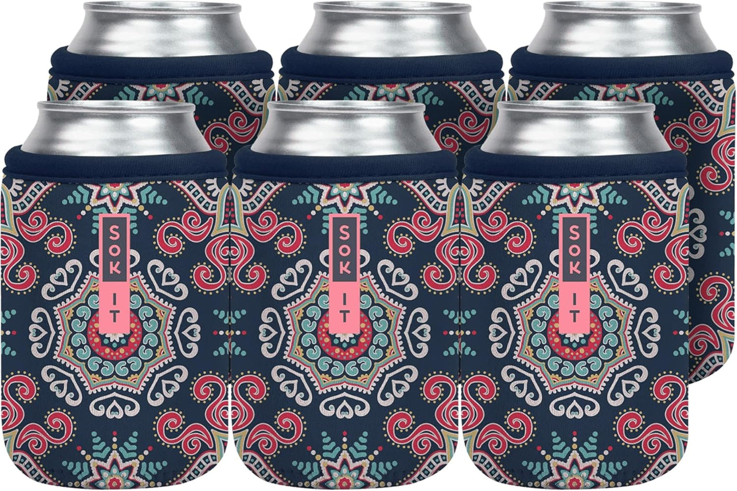 Sok It CanSok 6 Pack Sleeve for Beer & Soda Insulated Neoprene Cover (Floral Burst, 12oz Can Sleeve - 6 Pack)