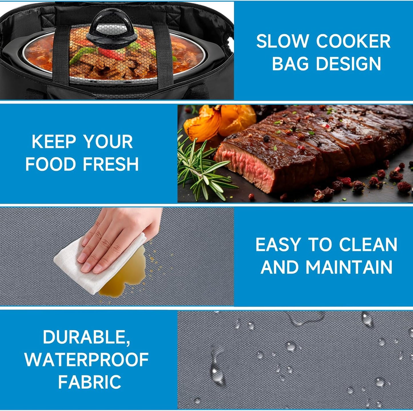 Portable Slow Cooker Travel Bag, Isulated Carrier Case Tote for 4-8 Quart Crock Carrier Compatible with Else Brands, Internal Mesh Net Holds Pot in Place, For Travel, Outdoor, Picnic, Grey