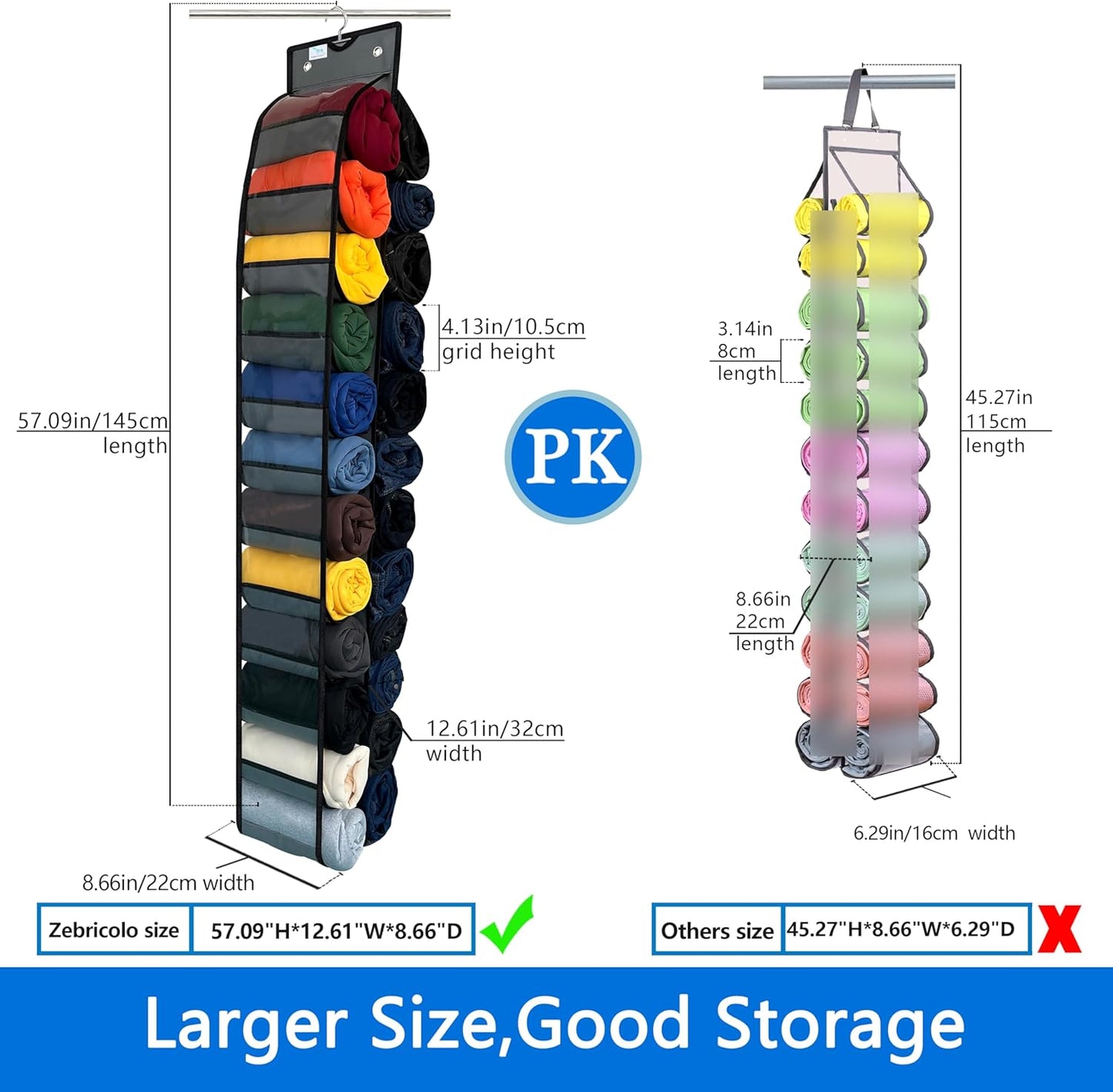 legging organizer, 24spacious pockets,closet organizers and storage,2024 NEW improved, leggings organizer for closet,Heavy Duty Hooks,legging storage,closet organizer,Grey/Black 1-pack