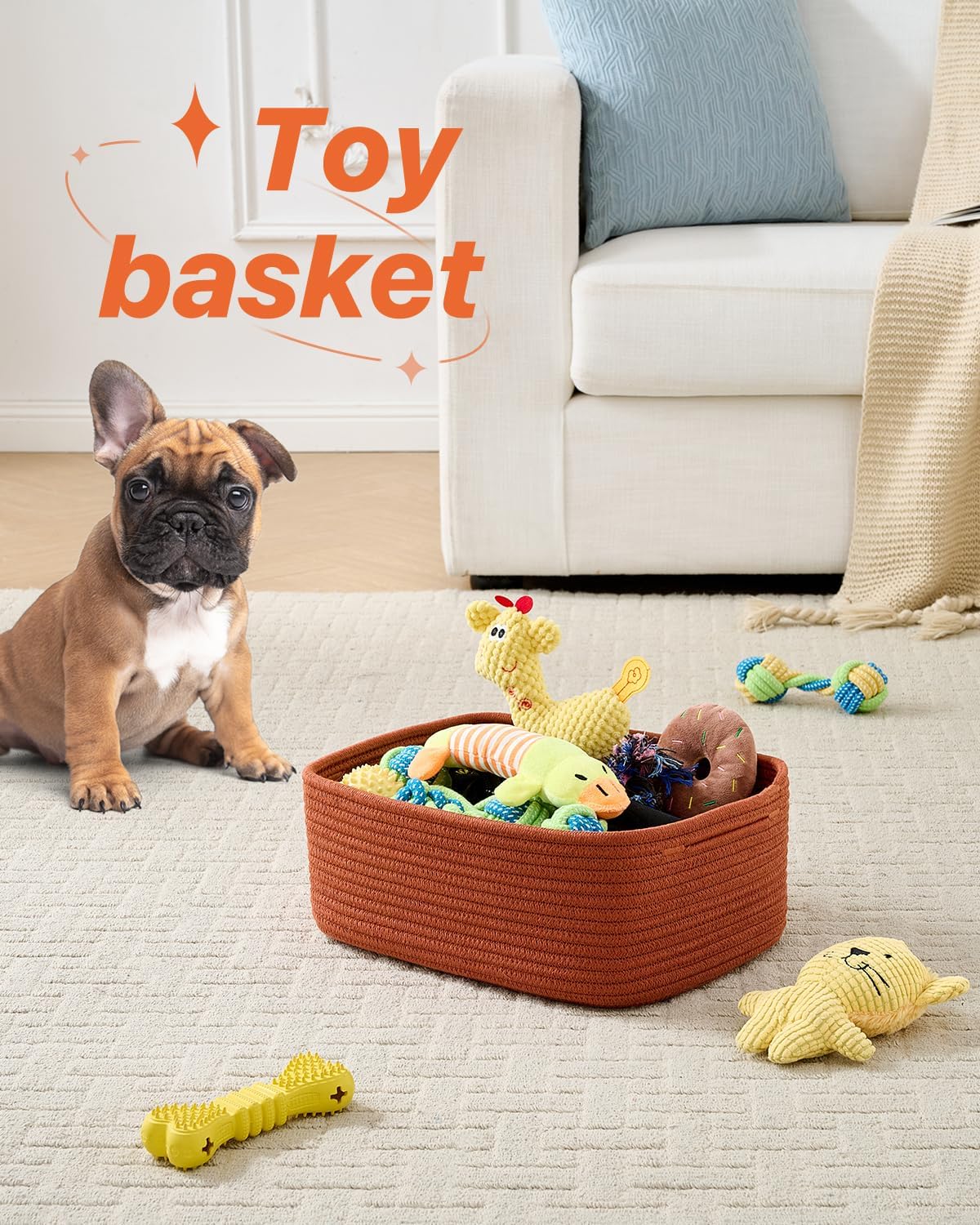 Small Woven Basket, 13.5 x 9.5 x 5 Inches, Storage Basket for Organizing, Cute Small Rope Shelf Closet Cube Storage Bins Baskets for Shelves, Dog Toy Gift Baskets Empty, 3 Pack Rust Red