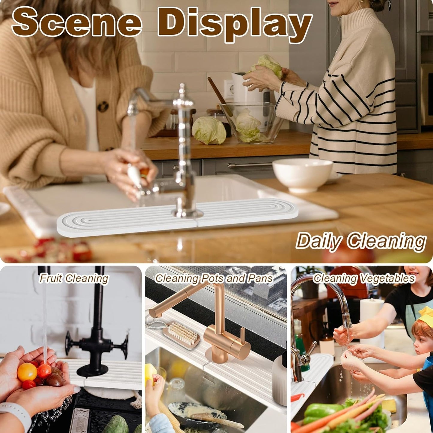 Faucet Mat for Kitchen Sink, Diatomite Super Absorbent Fast Drying Stone Sink Tray for Bathroom Kitchen Sink Splash Guard(Round White,23.6x3.9in)