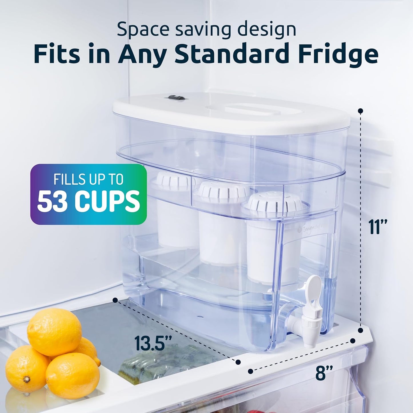 Invigorated Water - Alkaline Countertop Water Filter Dispenser, Large 52-Cup Capacity, Mineralized Alkaline Water, BPA-Free, 96 Gallons/Filter (White, 3 Filters Included)