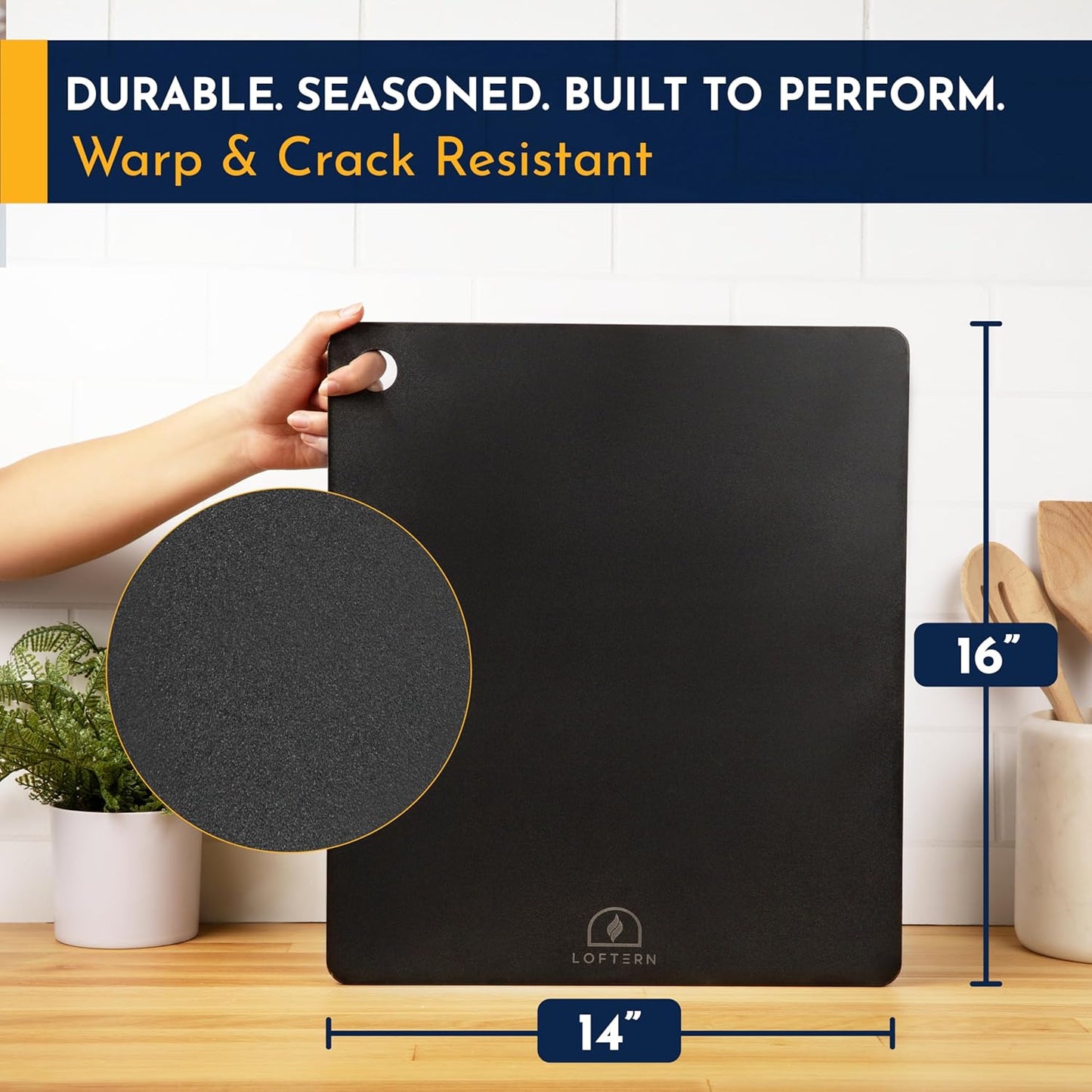 Loftern 14" x 16" Pizza Steel - Heavy-Duty Carbon Steel Baking Plate for Oven, Grill & Pizza Oven - Pro Pizza Stone for Bread, Sourdough, and Crisp Crust Perfection