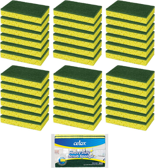 CELOX 36 Pack Dish Sponge for Kitchen, Dual Sided Scrub Sponge Heavy Duty, Non-Scratch Sponges Perfect for Kitchen Dishwashing and Household Cleaning, Highly Absorbent and Easy to Dry for Reuse