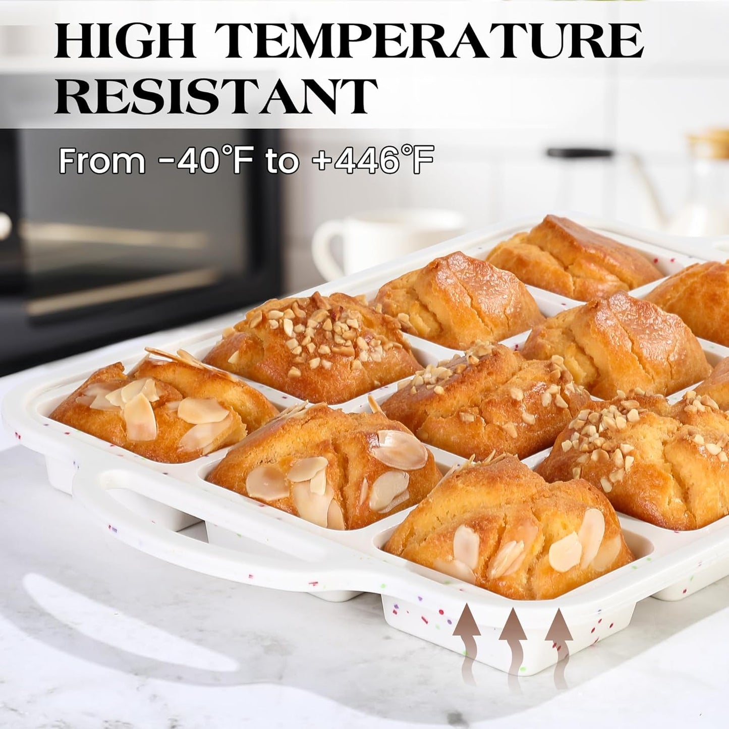 2 Pcs Brownie Pan With Dividers Silicone Nonstick Mini Individual 12 Cup Square Muffin Cupcake Pans with Metal Frame(Cream)