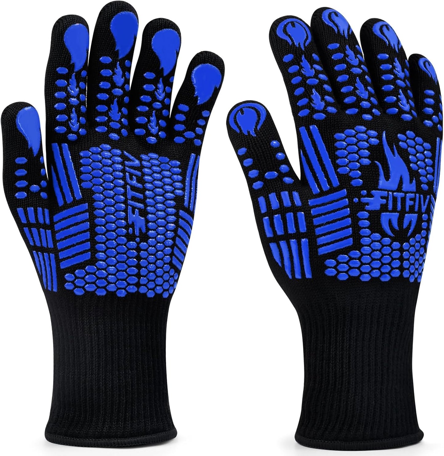 BBQ Gloves, Oven Gloves, 1472°F Extreme Heat Resistant Barbecue Gloves, Silicone Non-Slip Oven Mitts, Kitchen for Cooking, Grilling, and Baking (Blue)