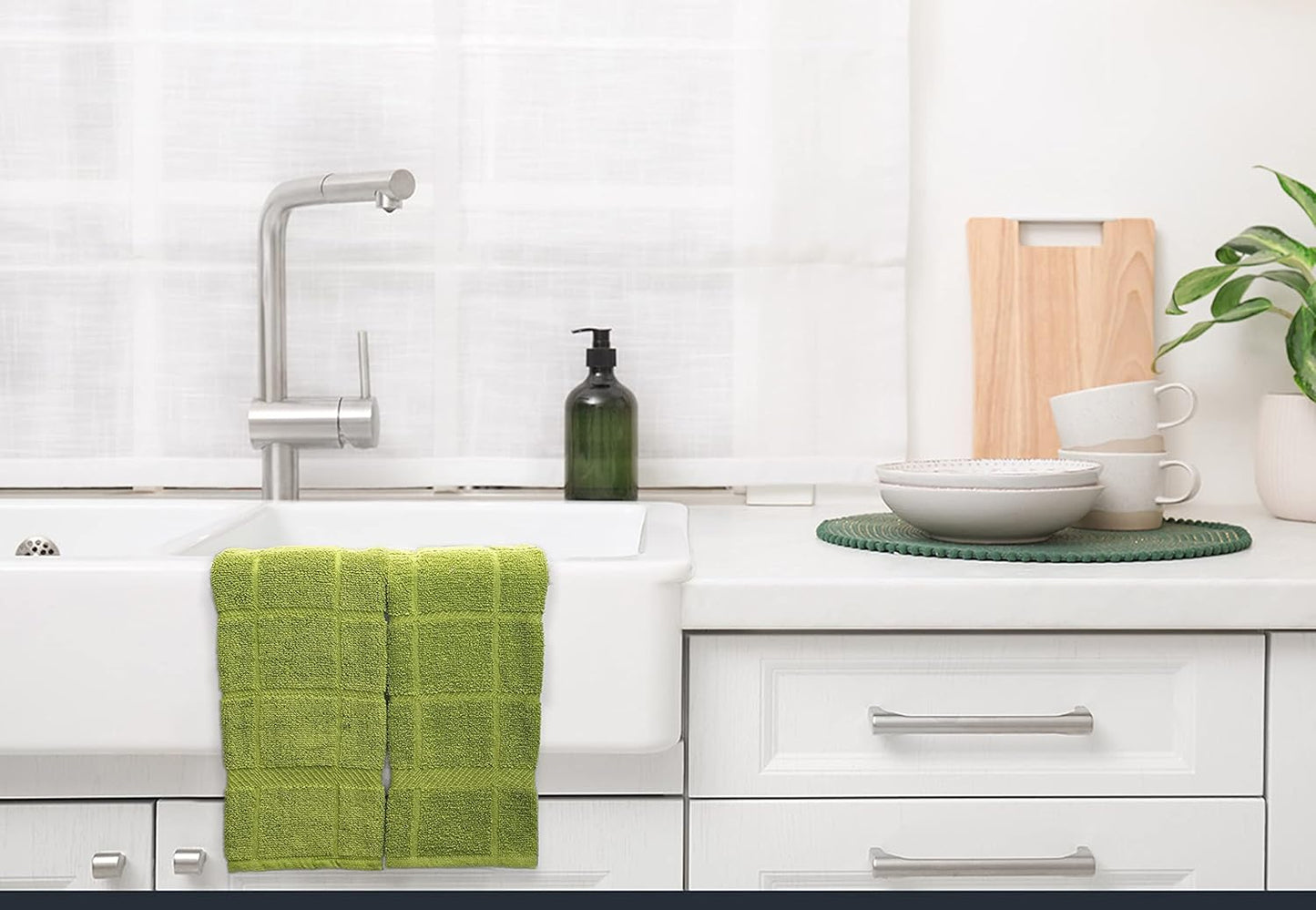 100% Cotton Terry Dish Towels, 4 Pack Plain, 16 x26 Inches, Super Soft and Absorbent Kitchen Towels, Perfect for Kitchen Cleaning and Dish Washing | Green