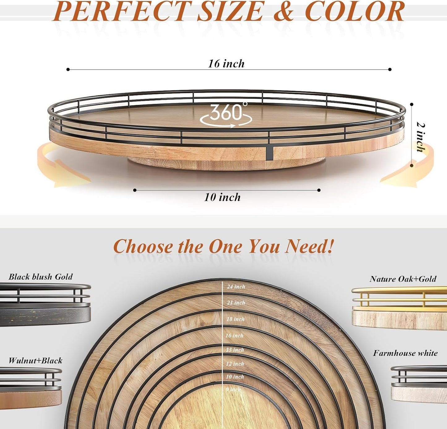 16" Lazy Susan Oak Wood Turntable Organizer for Cabinet, Farmhouse Round Wooden Large Lazy Susan Organization and Storage for Dining Table, Pantry, Kitchen, Bathroom, Countertop, Cupboard, Home Decor