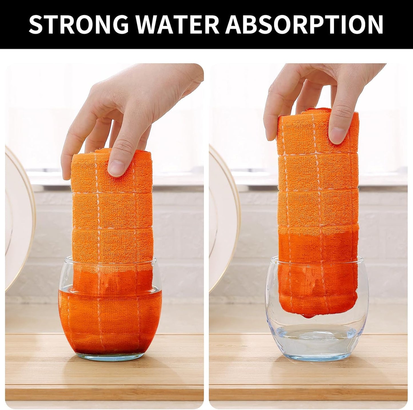 Homaxy 100% Cotton Terry Kitchen Towels(Orange, 13 x 28 inches), Checkered Designed, Soft and Super Absorbent Dish Towels, 6 Pack