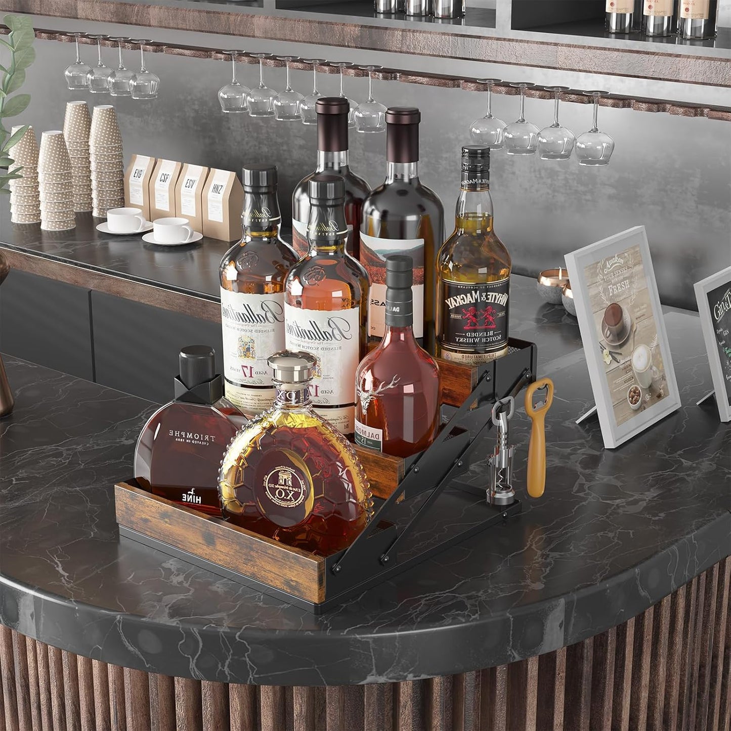 3 Tier Spice Rack Organizer for Cabinet, Foldable Spice Rack for Countertop, Cabinet Drawers Rustic Wooden Seasoning Spice storage for Kitchen Station, Pantry, Home - 1PC